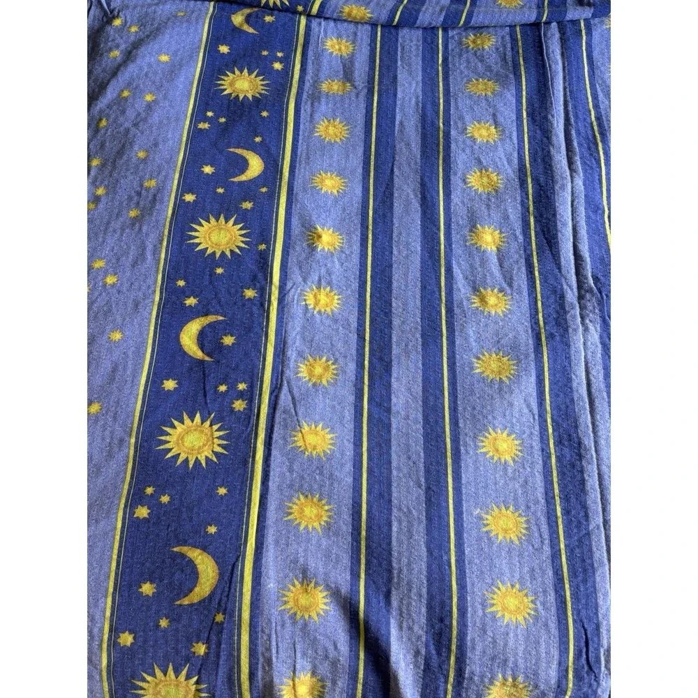 Vintage 90s Celestial Sun Moon Twin Duvet Cover Blue Yellow Stripe 72